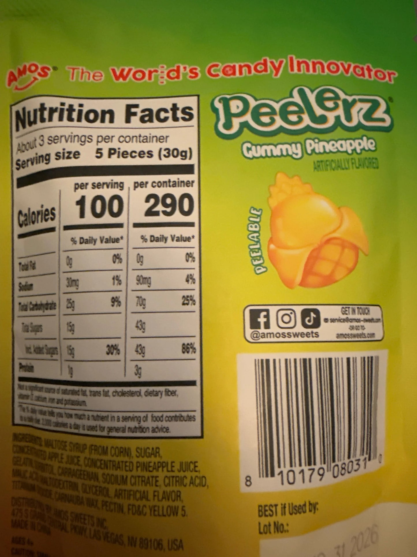 Amos Peelerz Gummy Pineapple 85G - U.S Edition