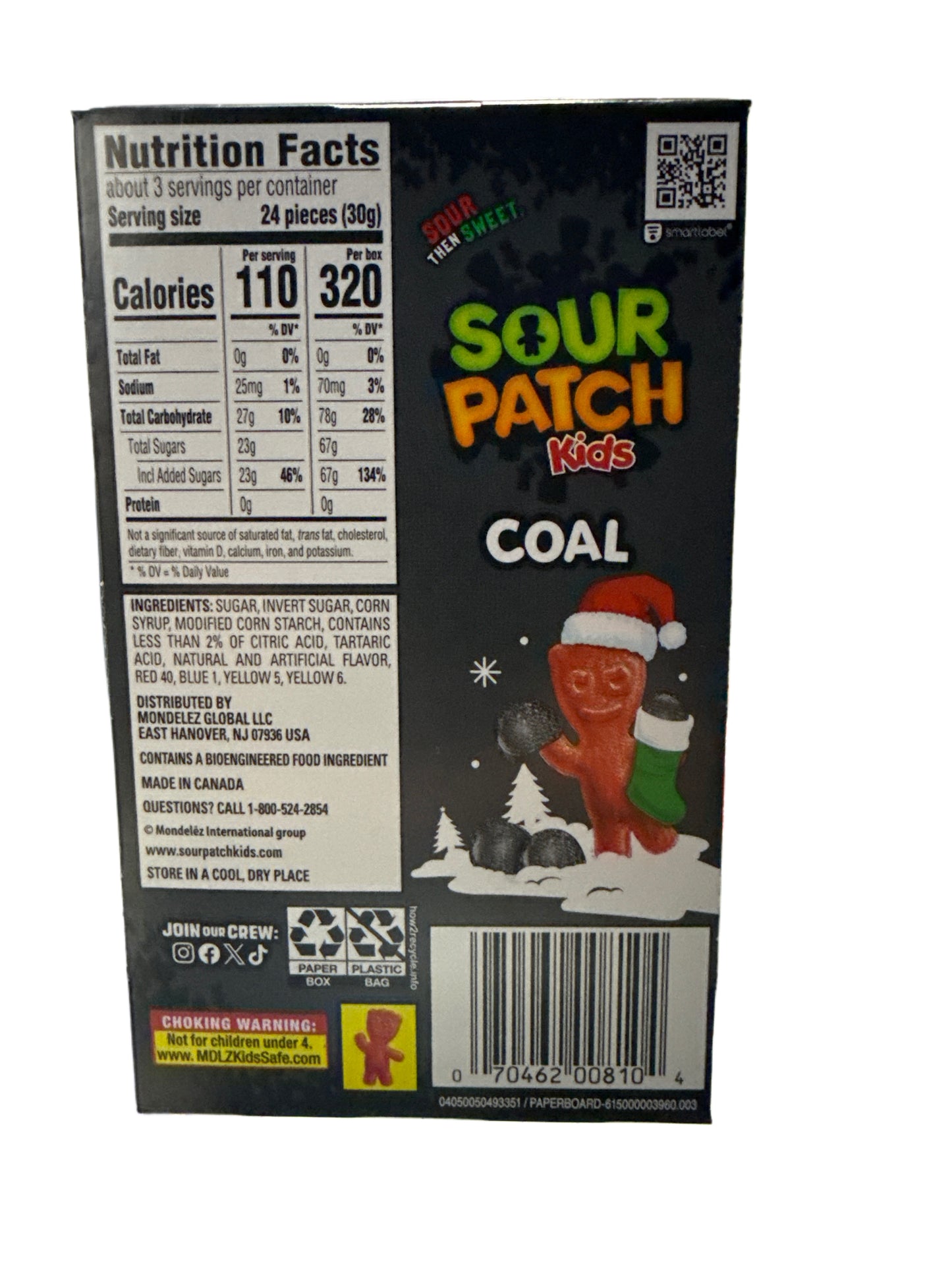 Caramelos festivos suaves y masticables SOUR PATCH KIDS Coal Black Raspberry, 3.1 oz