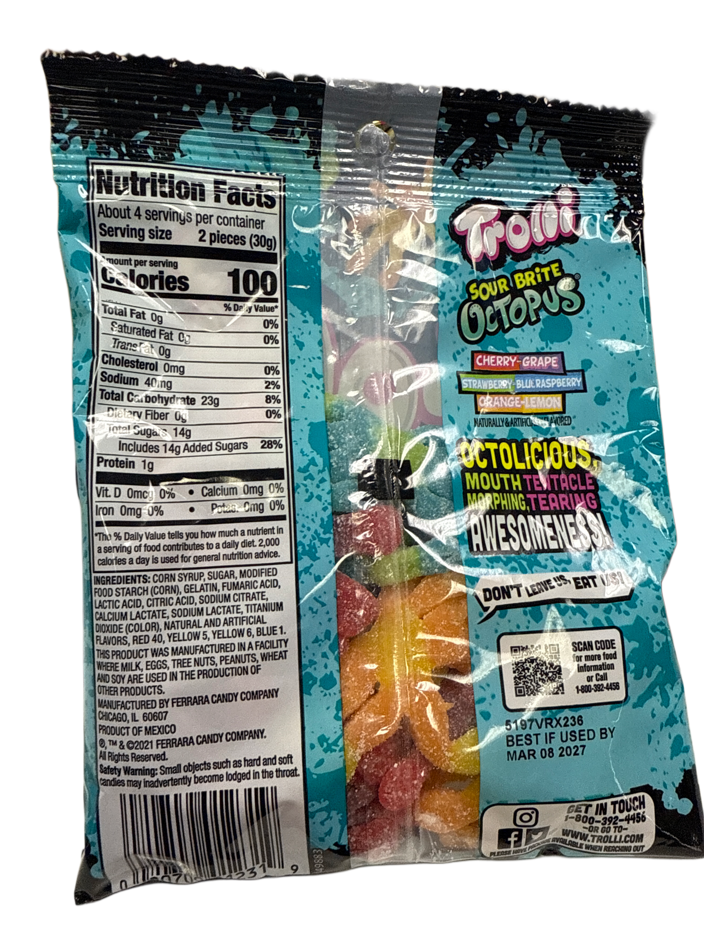 Trolli Sour Brite Octopus Gummy Candy 120G - U.S Edition