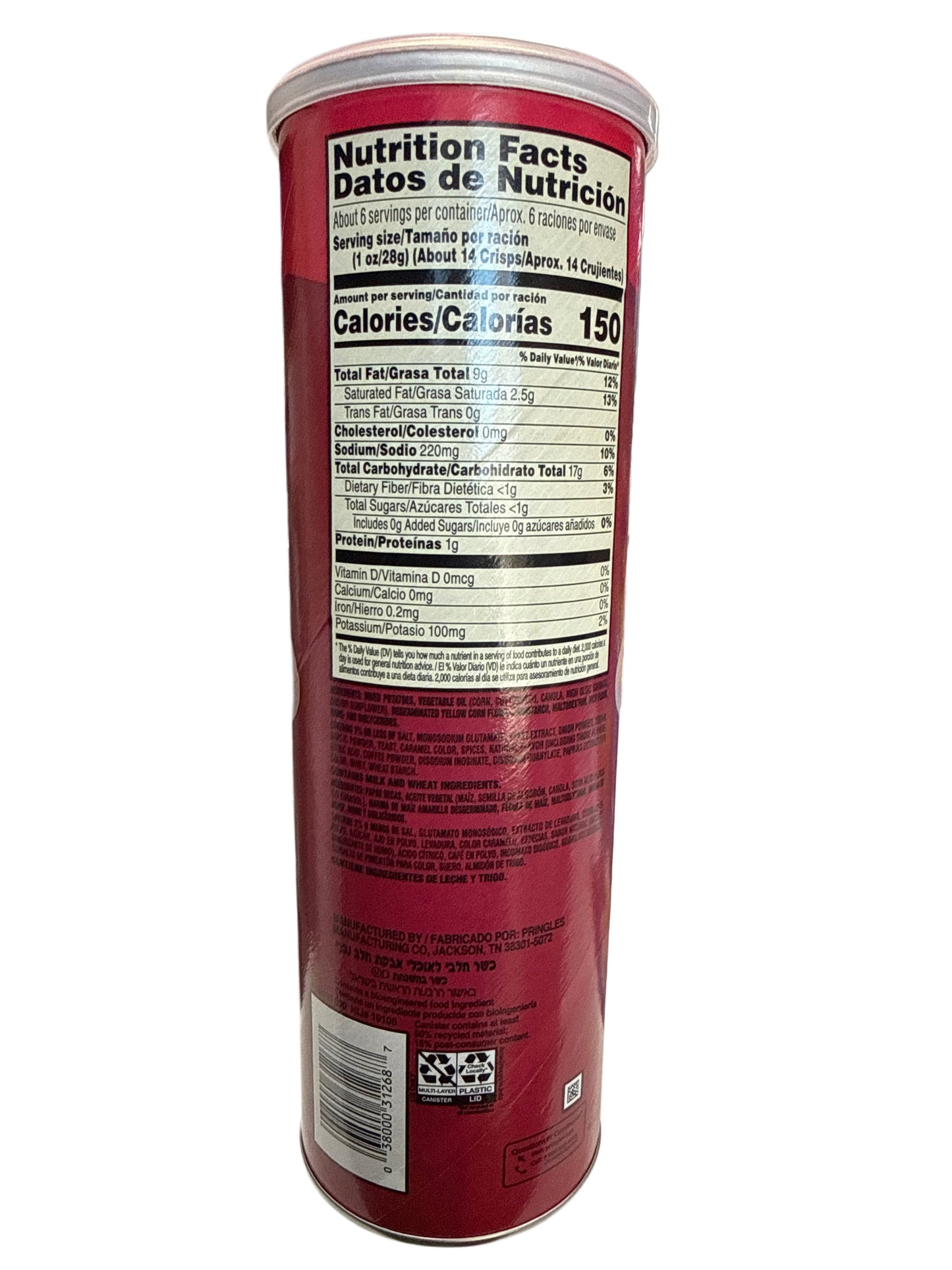 Pringles Smoky Bacon Potato Chips 158G - U.S Edition