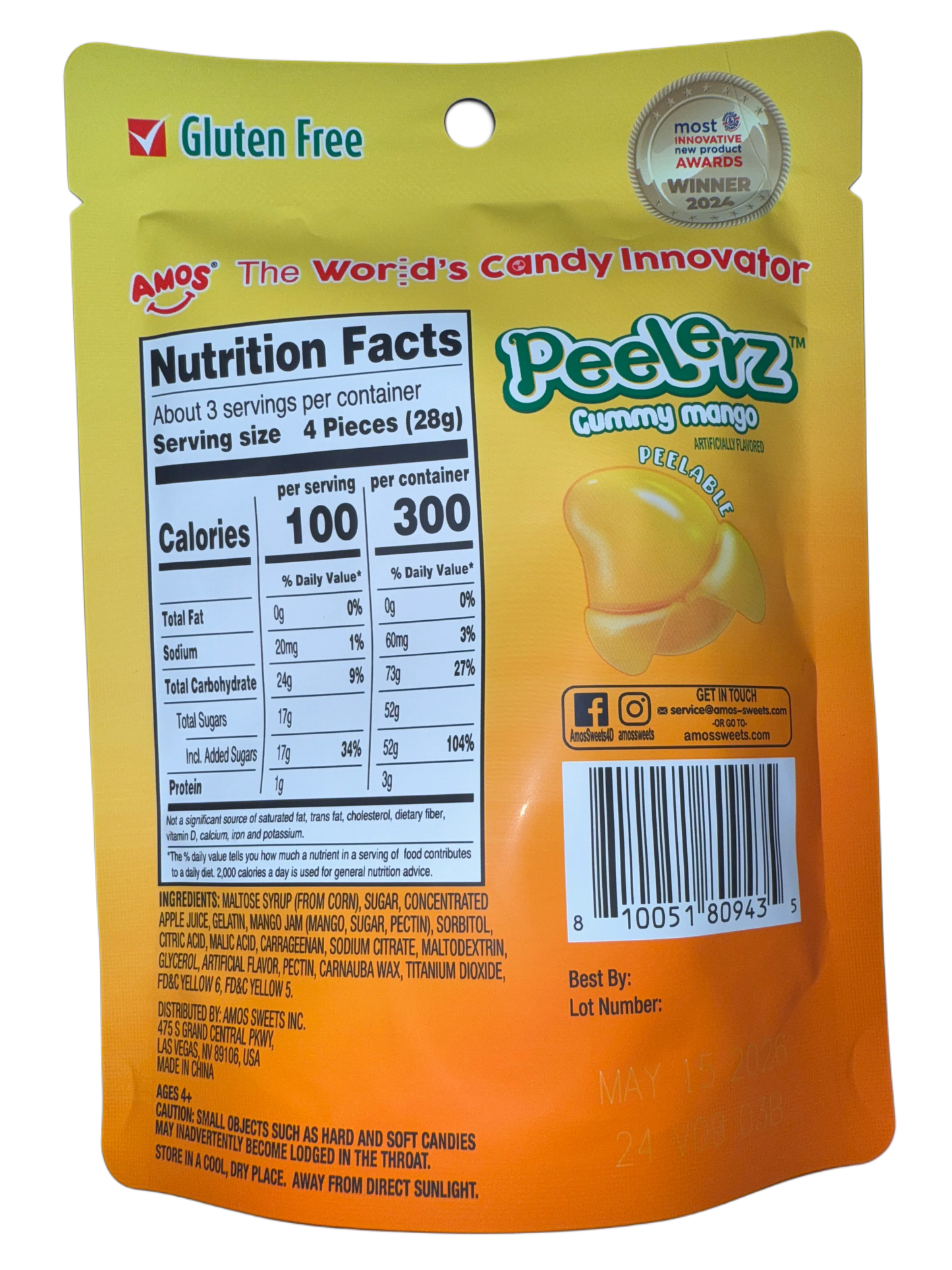 Amos Peelerz Gummy Mango 85G - U.S Edition