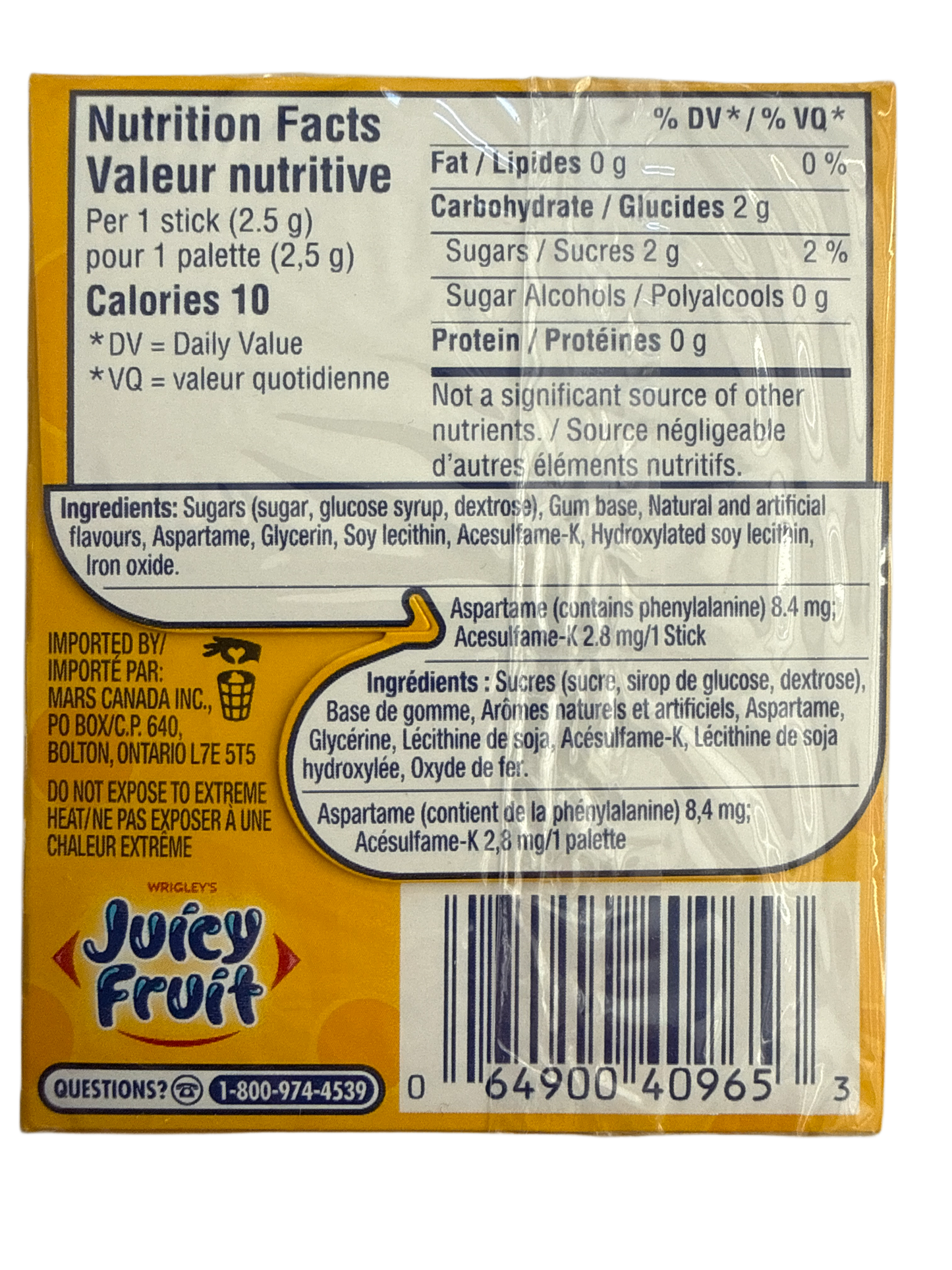 Chewing-gum Wrigley's Juicy Fruit 15 bâtons - Édition canadienne