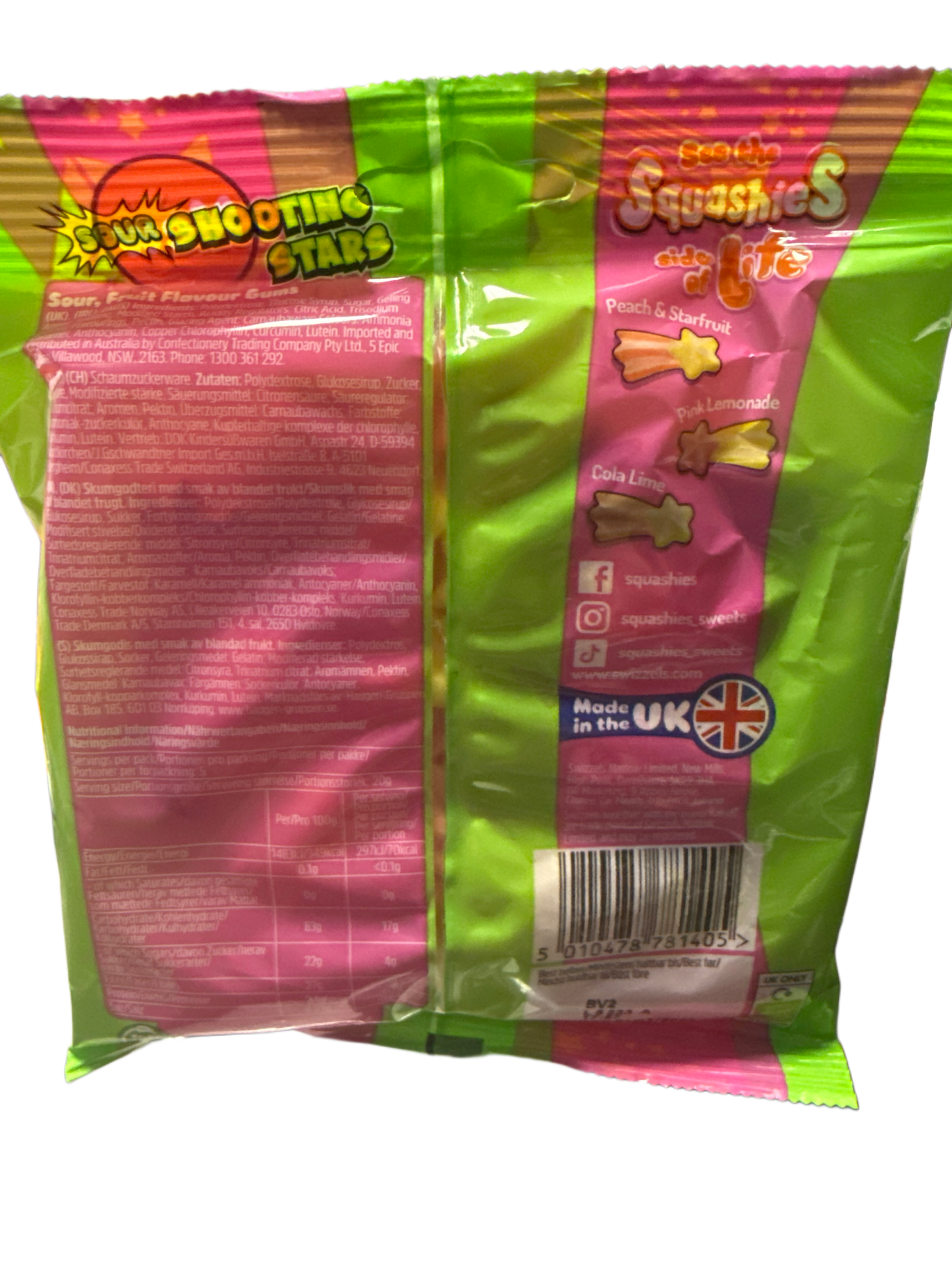 Squashies Sour Shooting Stars Candy 100G - U.K Edition
