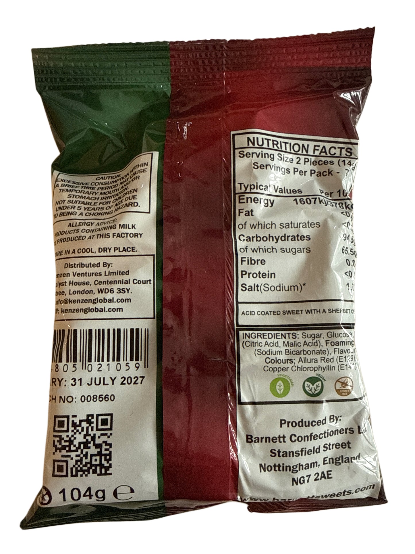 Barnetts Mega Watermelon Candy 104G - U.K Edition