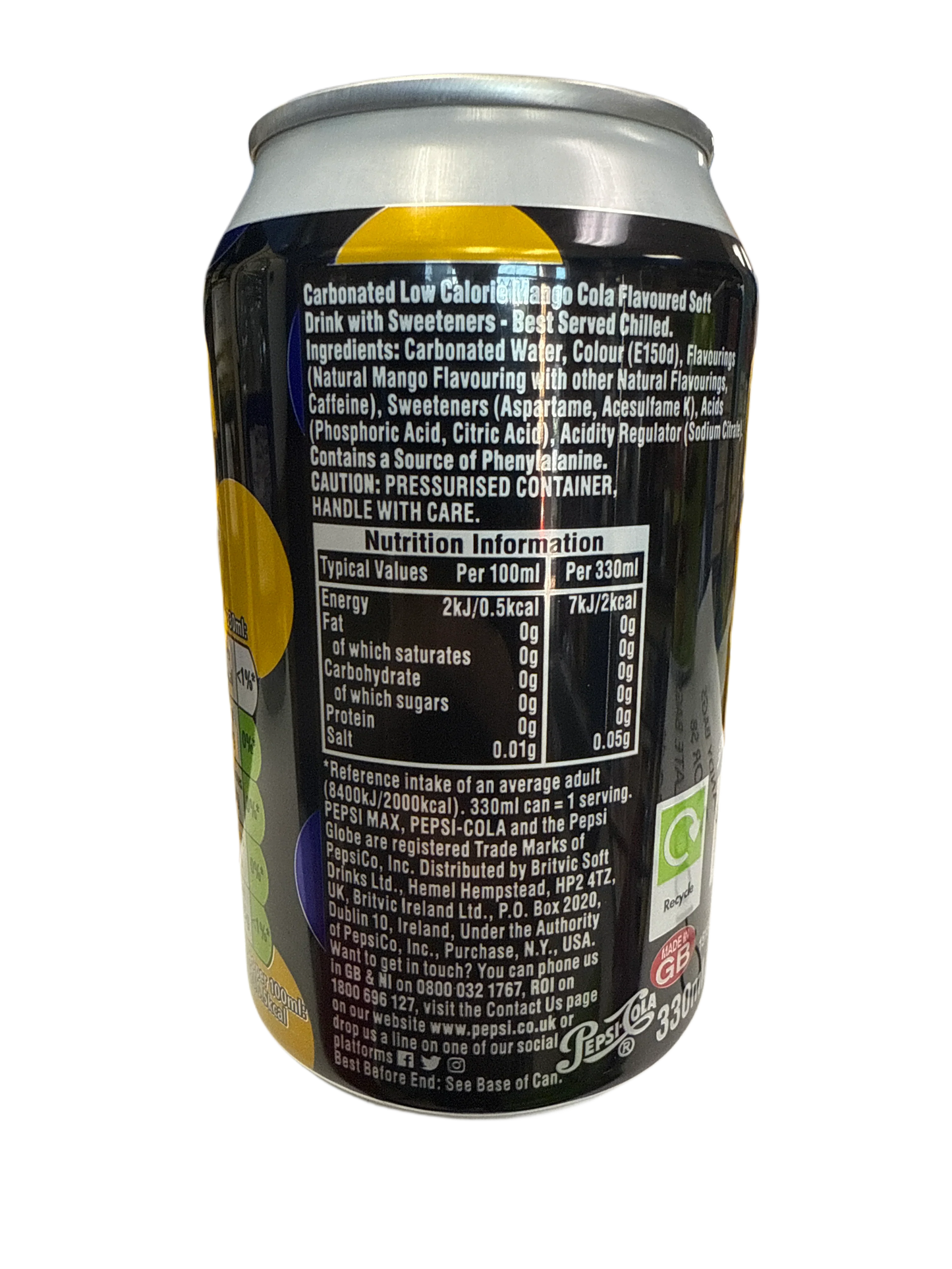 Pepsi Max Mango Can 355ML - U.K Edition