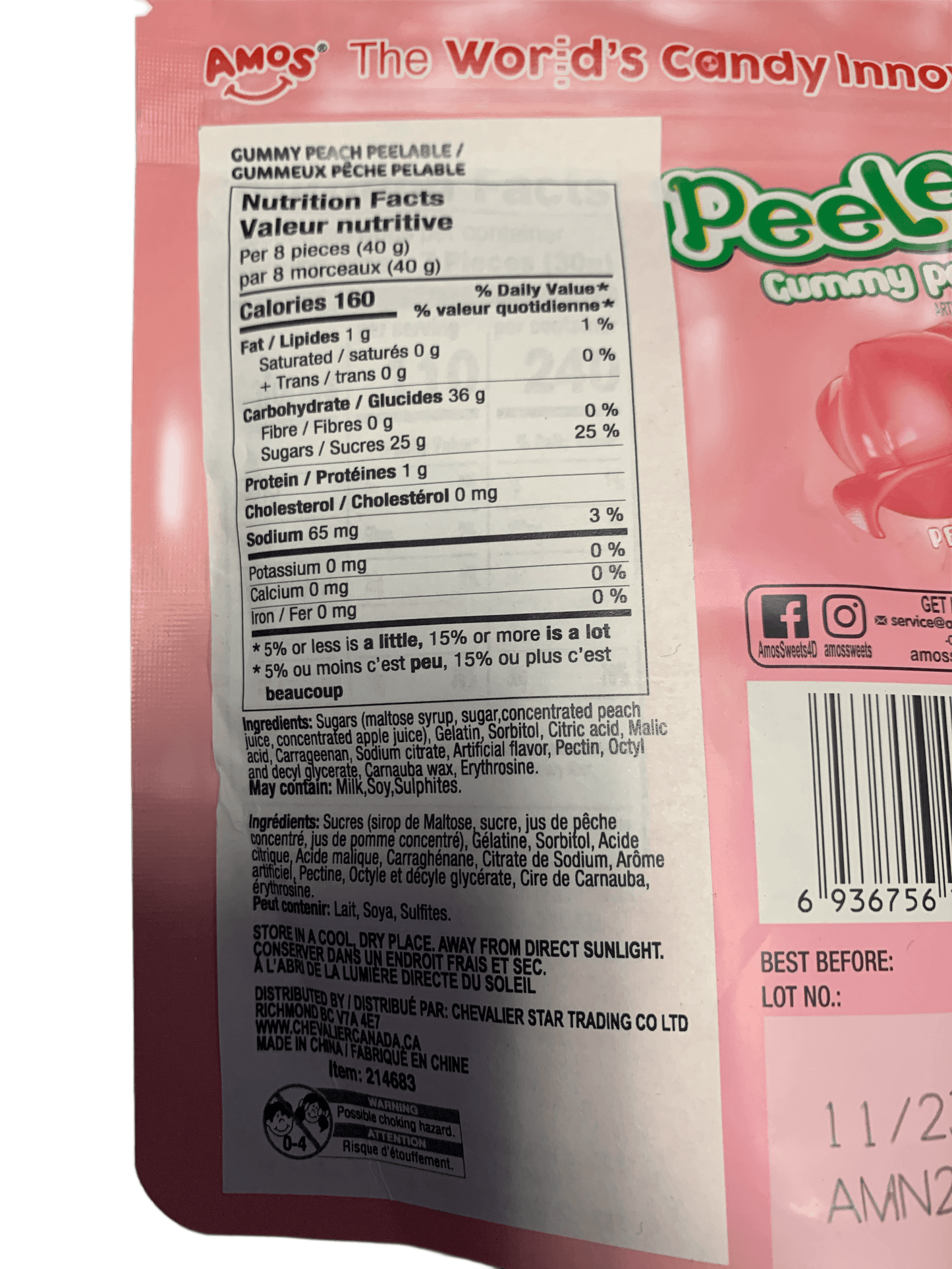 Amos Peelerz Gummy Peach 62G - U.S Edition