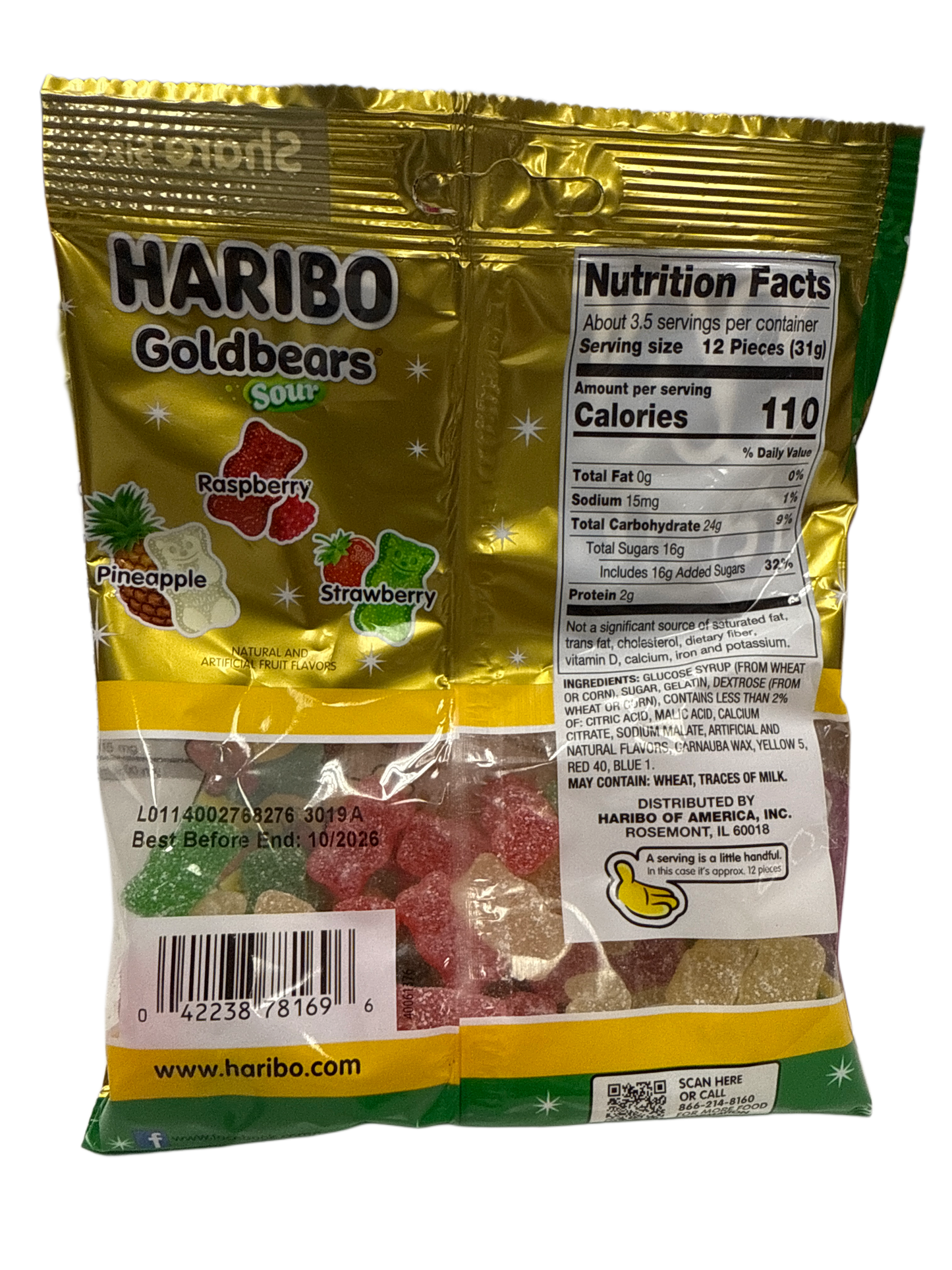 Haribo Oursons d'Or Acides de Noël 102G - Édition U.S