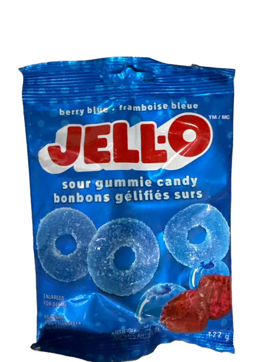 JELL-O Berry Blue Sour Gummy Candies 127G - Canadian Edition