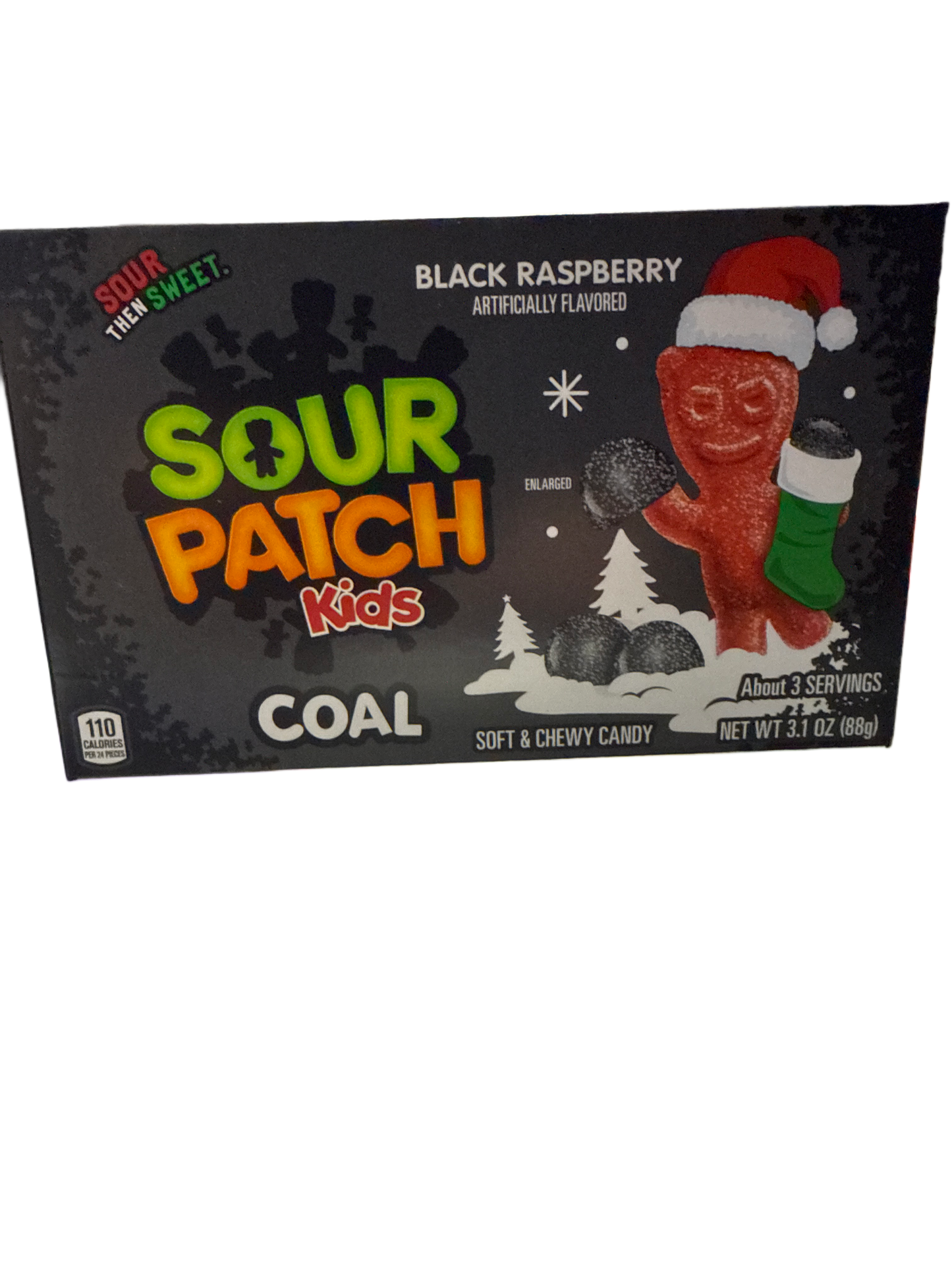 Caramelos festivos suaves y masticables SOUR PATCH KIDS Coal Black Raspberry, 3.1 oz