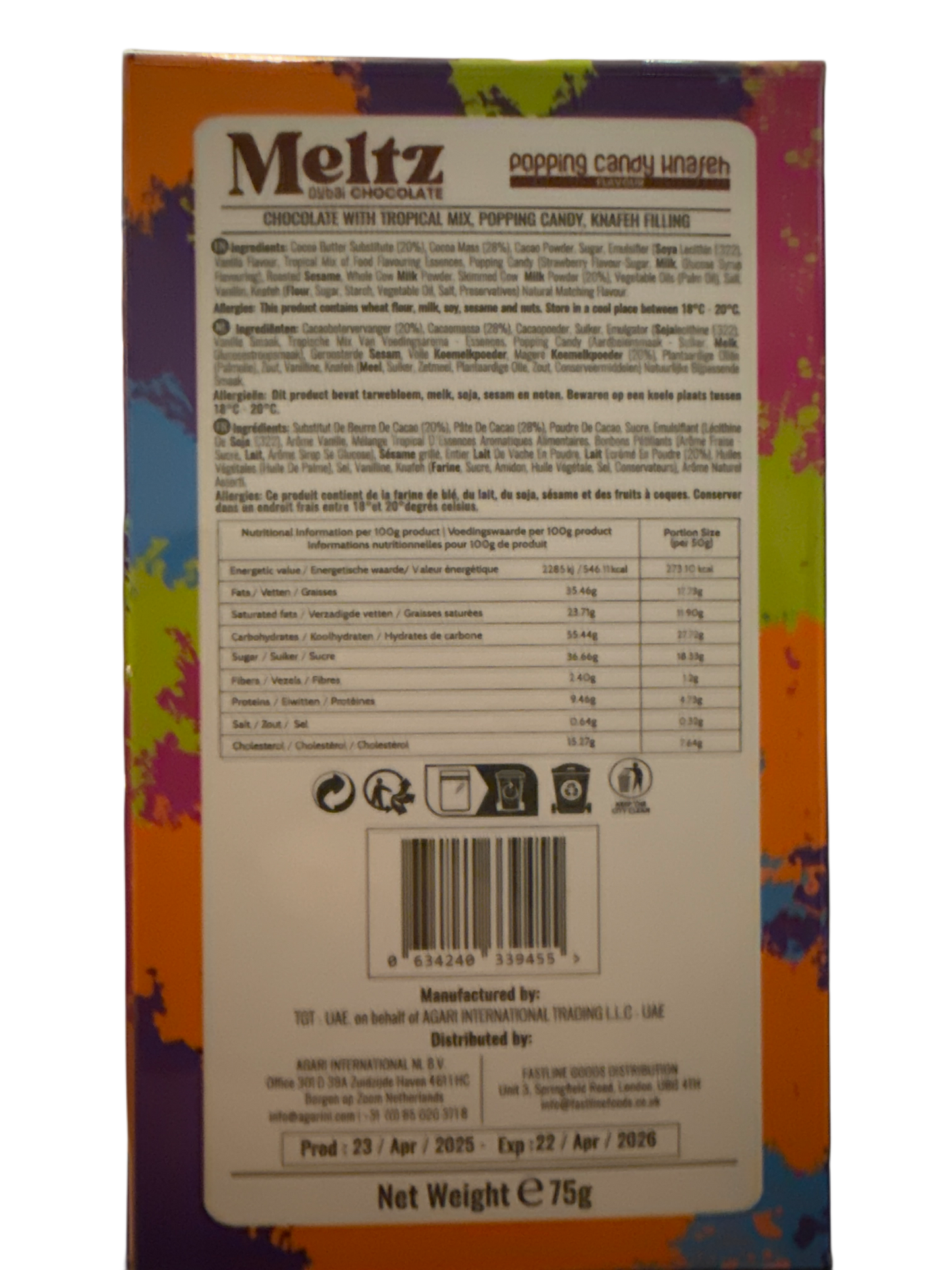 Meltz Dubai Chocolate Popping Candy Knafeh Flavour 75G - Dubai Edition