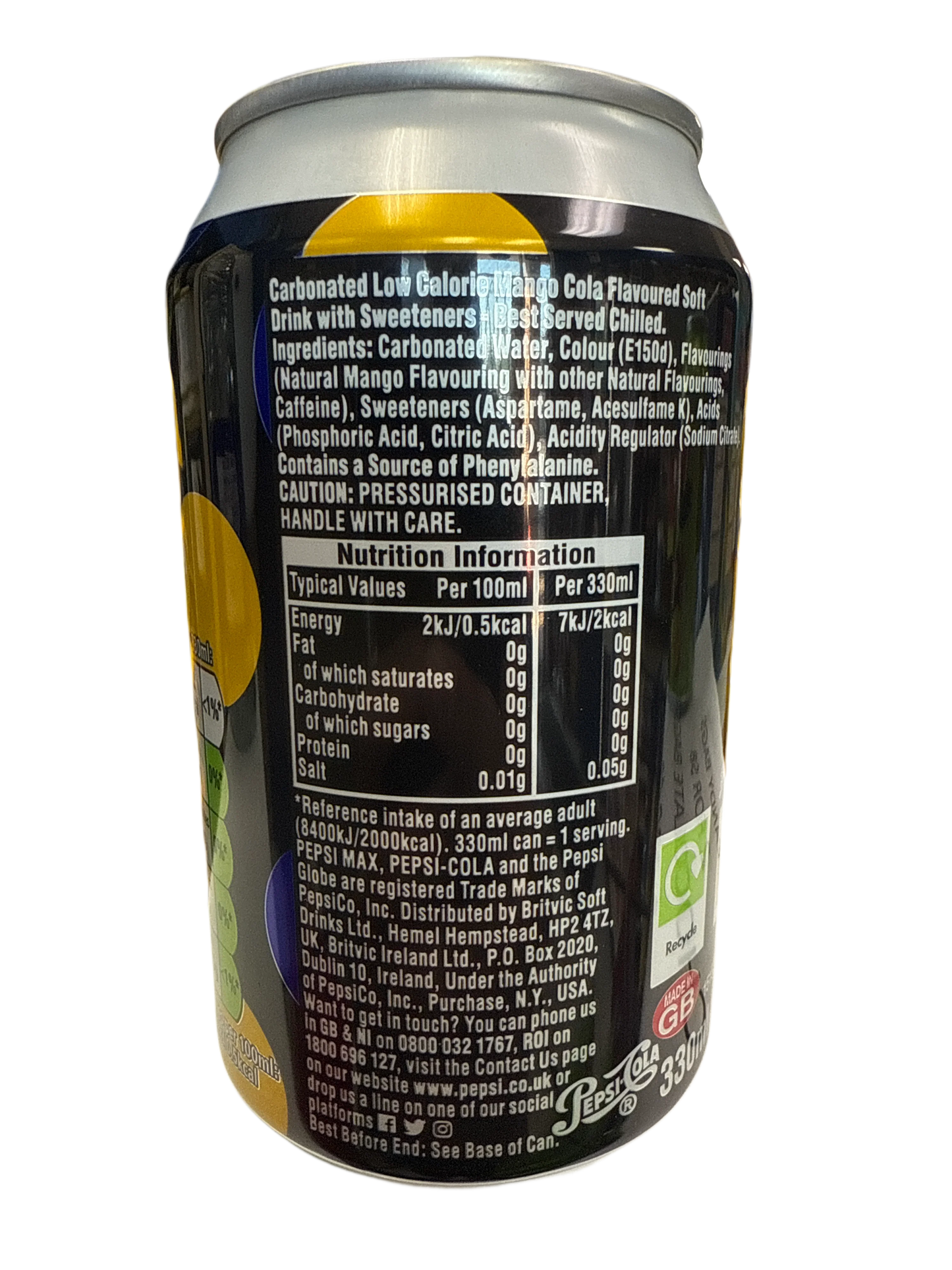 Pepsi Max Mango Can 355ML - U.K Edition