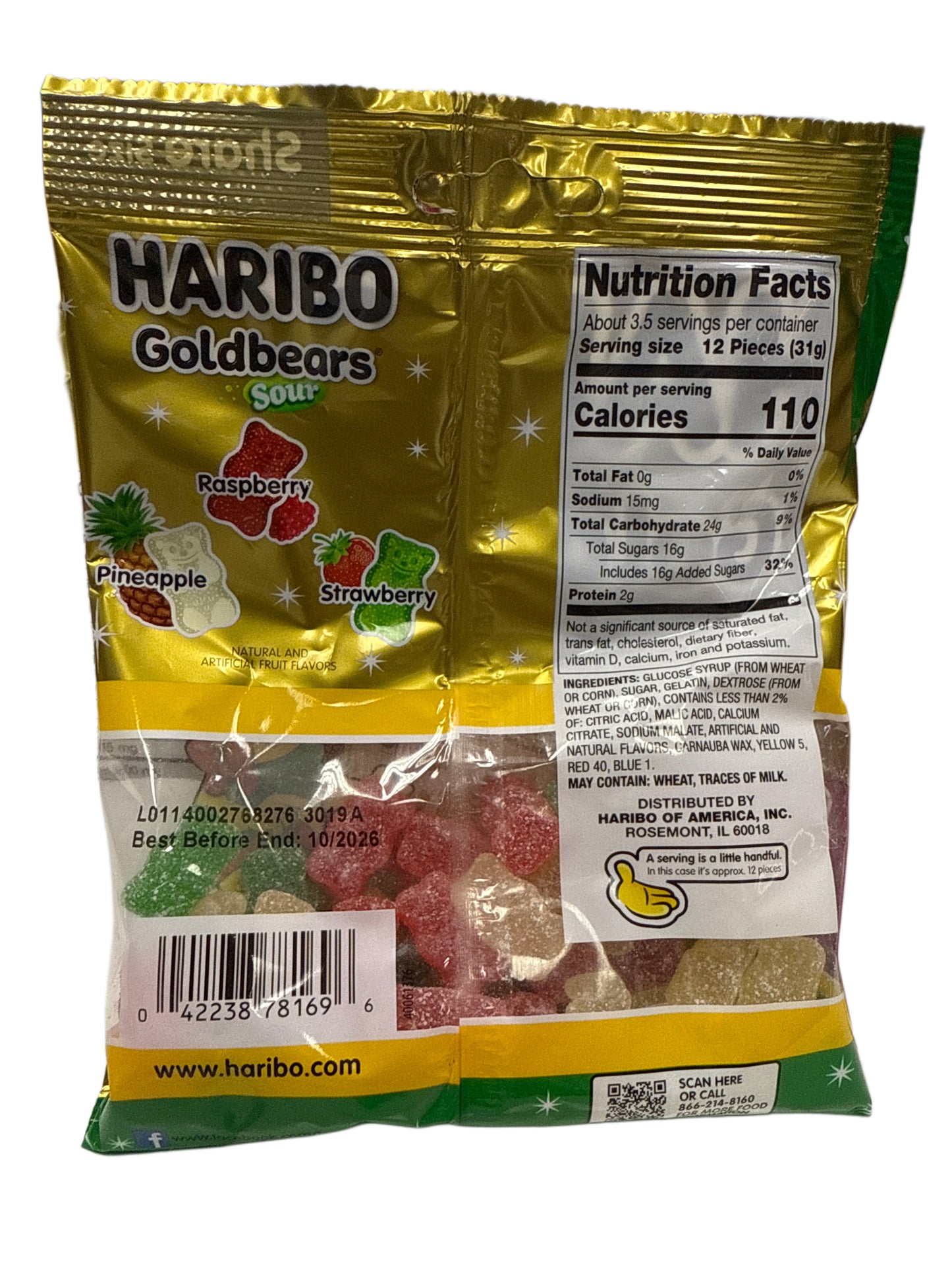Haribo Oursons d'Or Acides de Noël 102G - Édition U.S