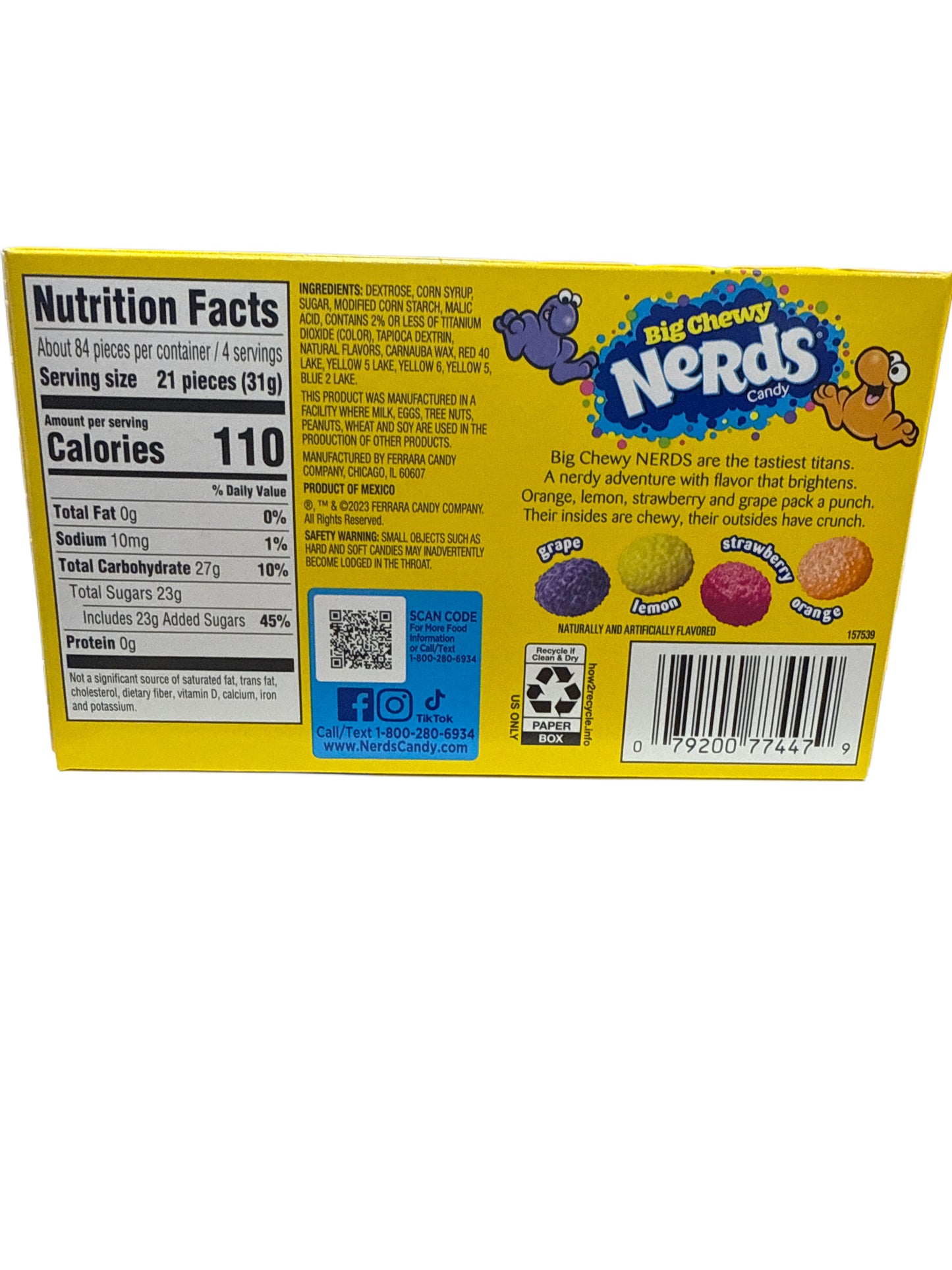 Caja grande masticable Nerds para teatro 120G - Edición EE. UU.