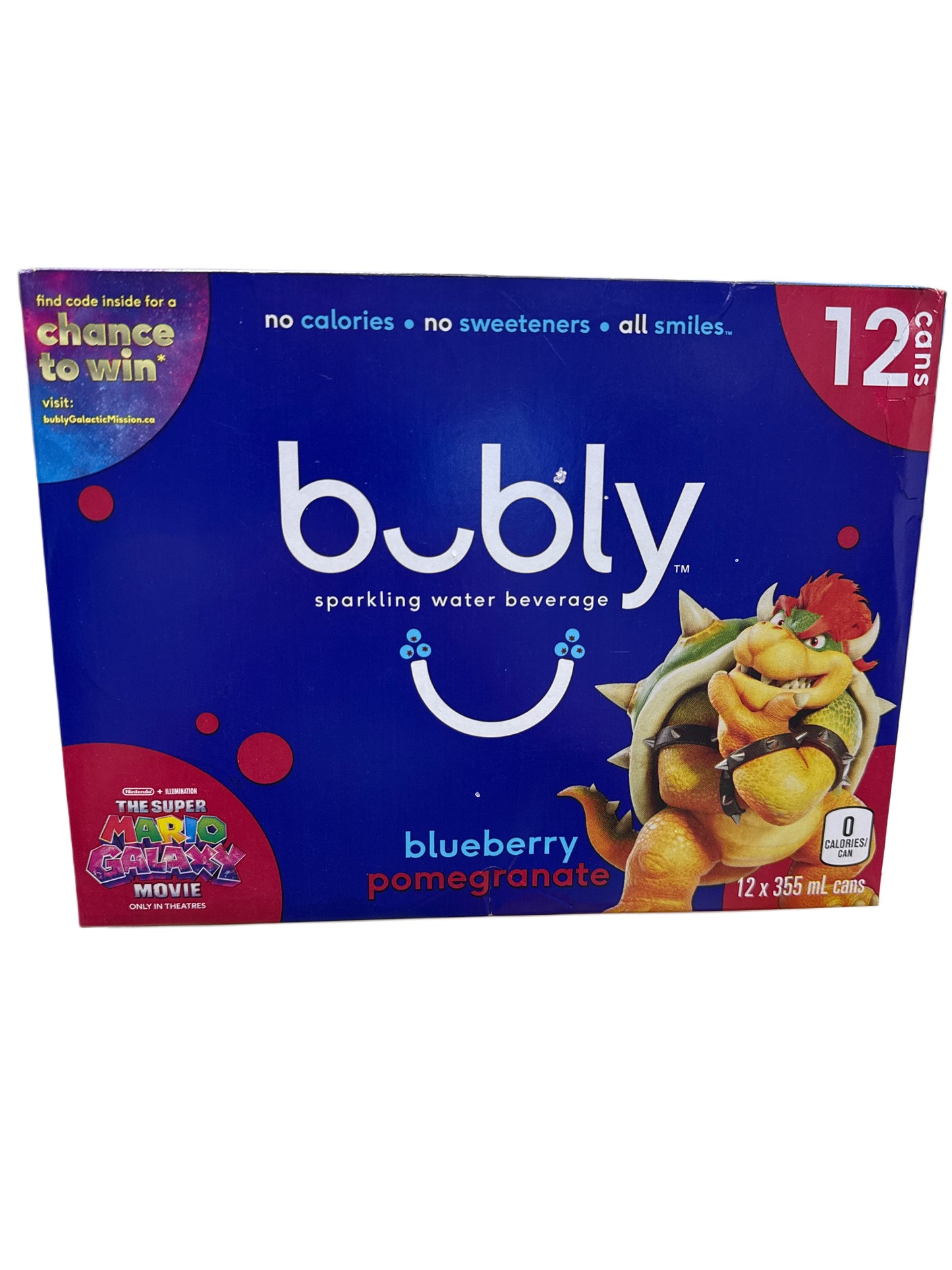 Bubly Limited Edition Super Mario Galaxy Blueberry Pomegranate 12 X 355ML - Canadian Edition