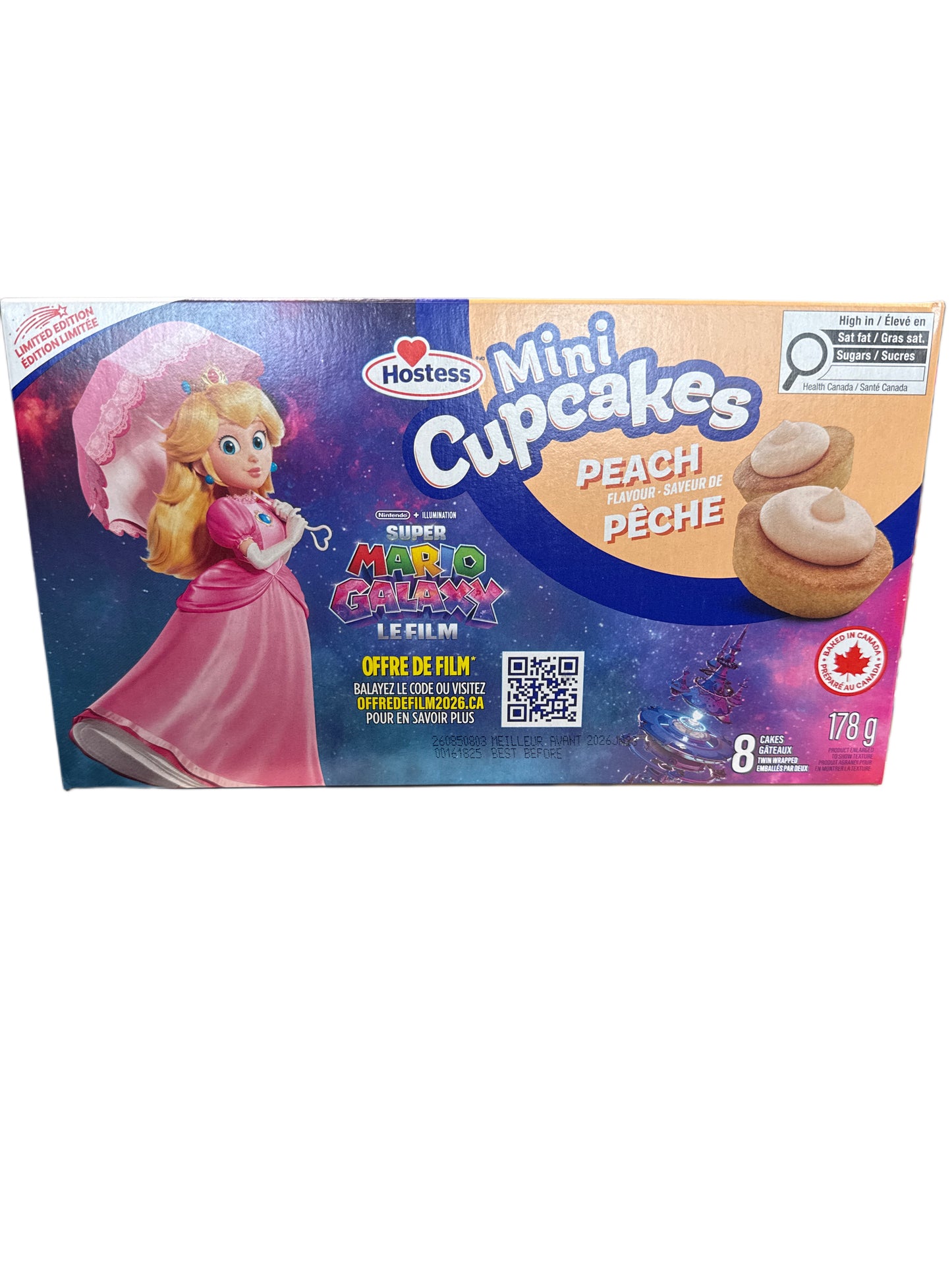 Hostess Super Mario Galaxy Limited Edition Peach Mini Cupcakes 178G - Canadian Edition