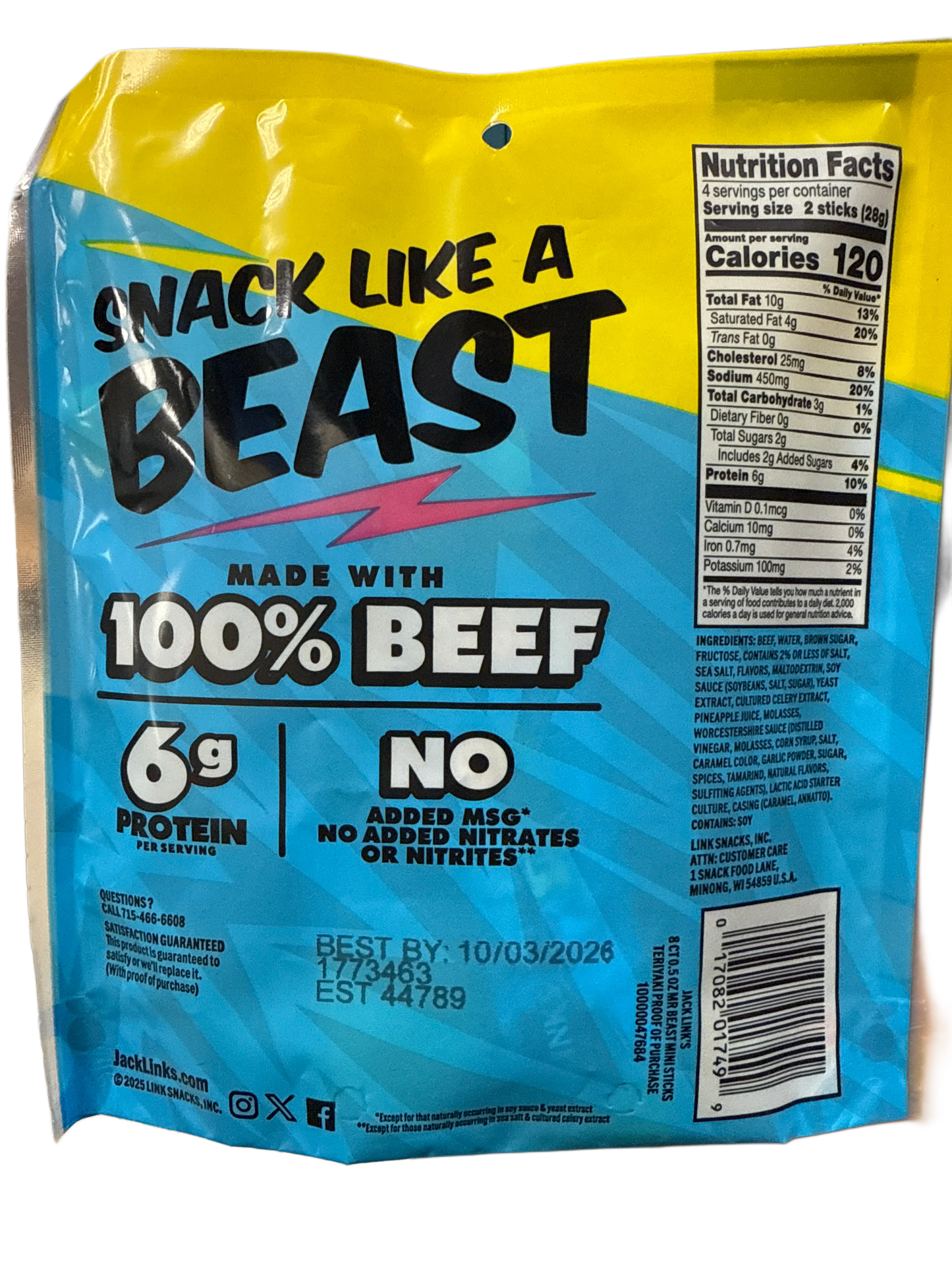 Jack Links Mr Beast Mini kiełbaski wołowe Teriyaki 113G - Wydanie USA