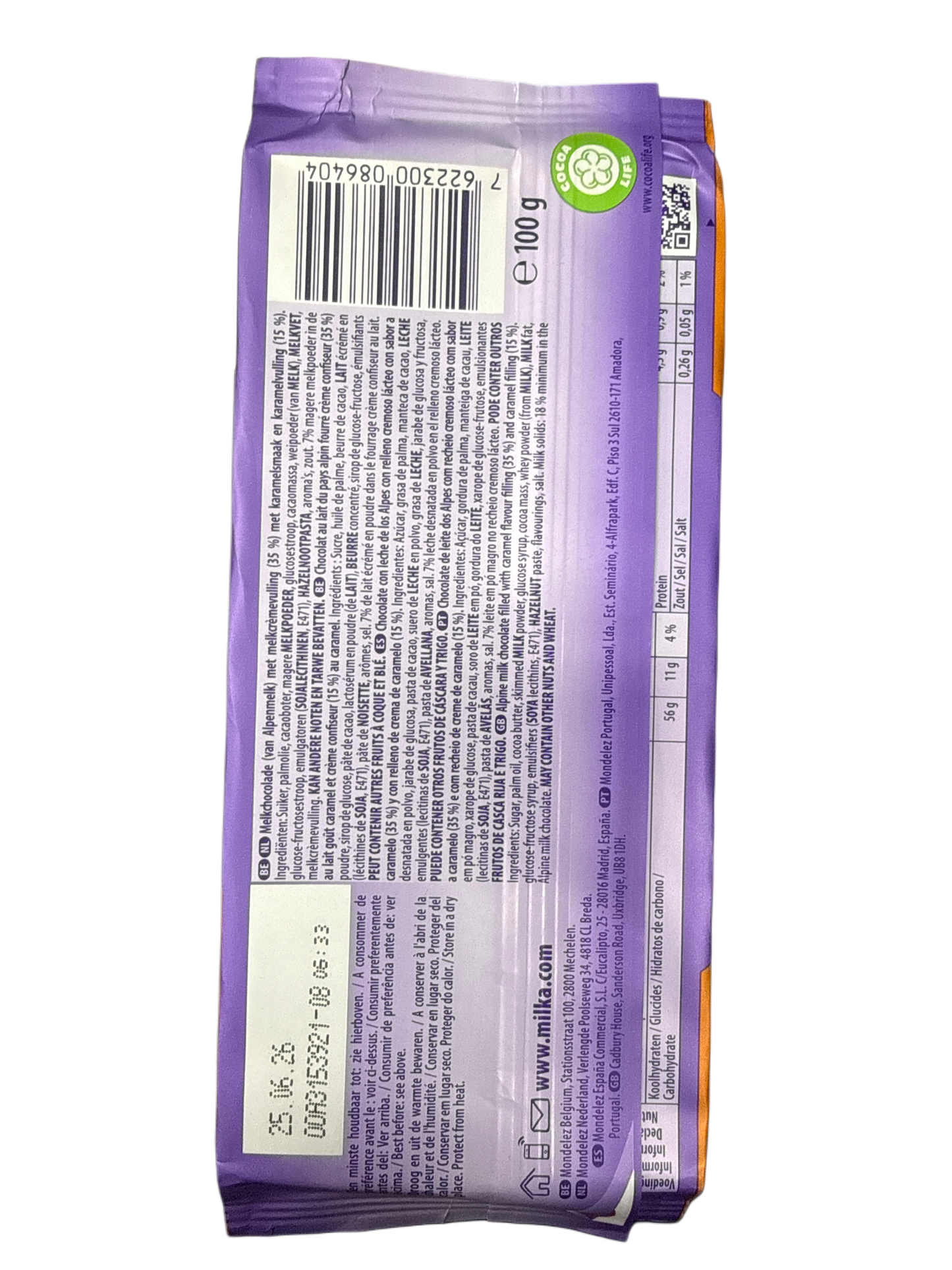 Milka Karamel Chocoladereep 100G - Belgische Editie