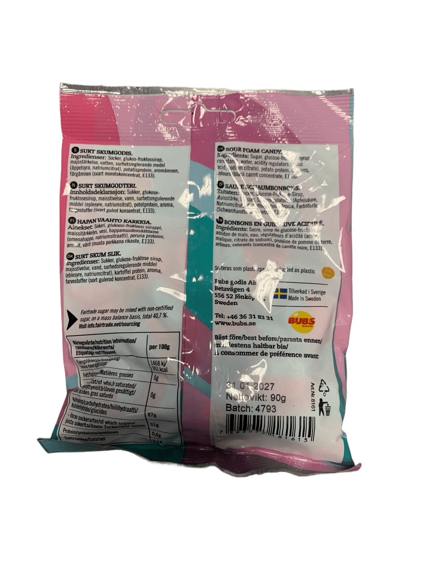 Bubs Goody Sour Ovals Raspberry Blueberry Candy 90G - Swedish Edition