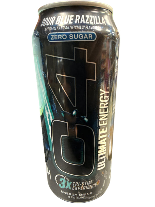 C4 Zero Sugar Tri-Stim Sour Blue Razzilla Energy Drink 473ML - U.S Edition