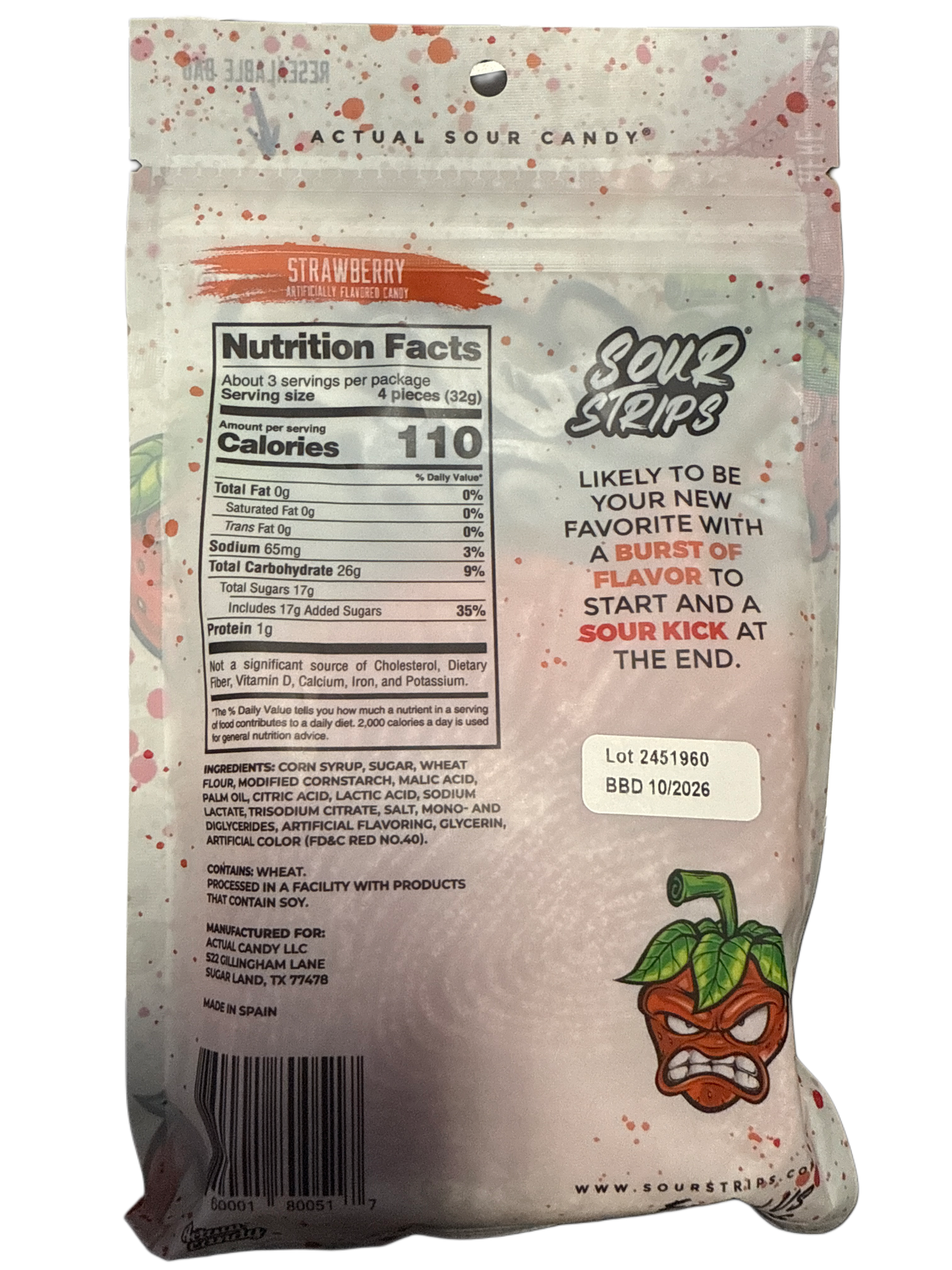 Sour Strips Strawberry 96G - U.S Edition