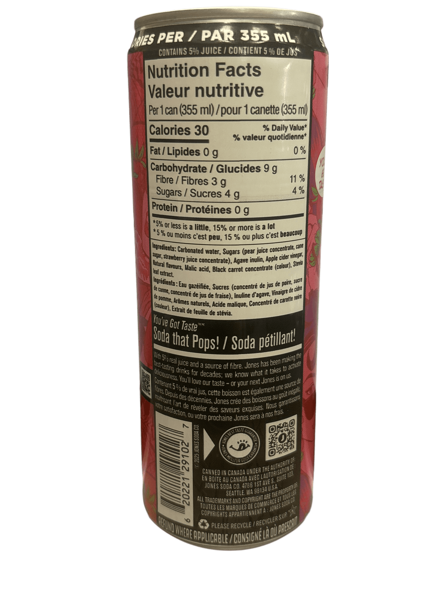 Pop Jones Strawberry Passionfruit Soda 355ML - Canada Edition