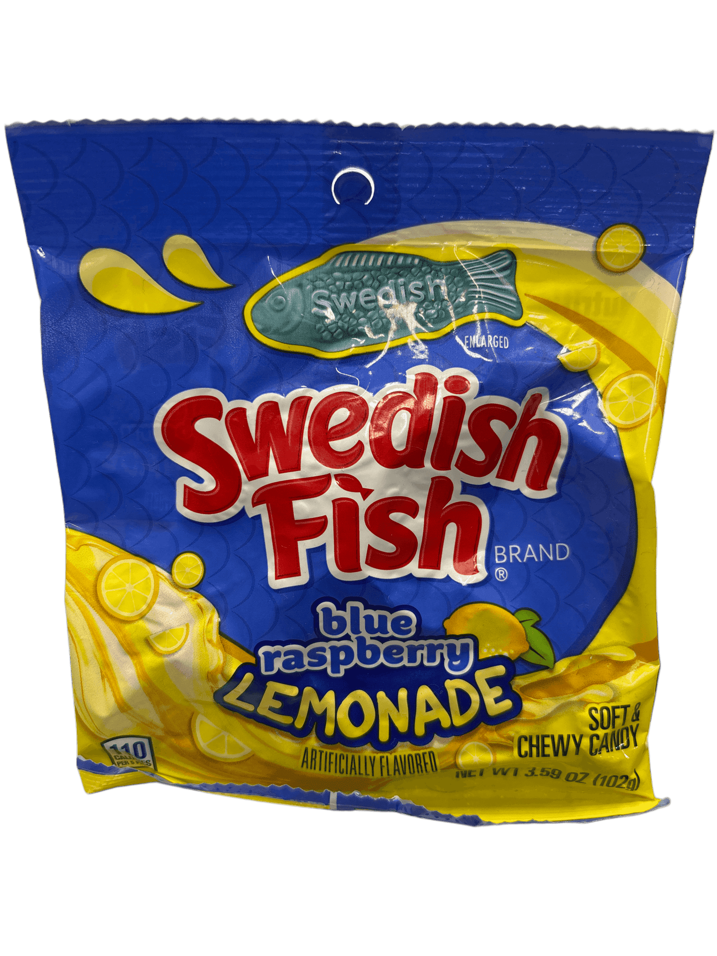 Sachet de bonbons à la limonade et à la framboise bleue au poisson suédois