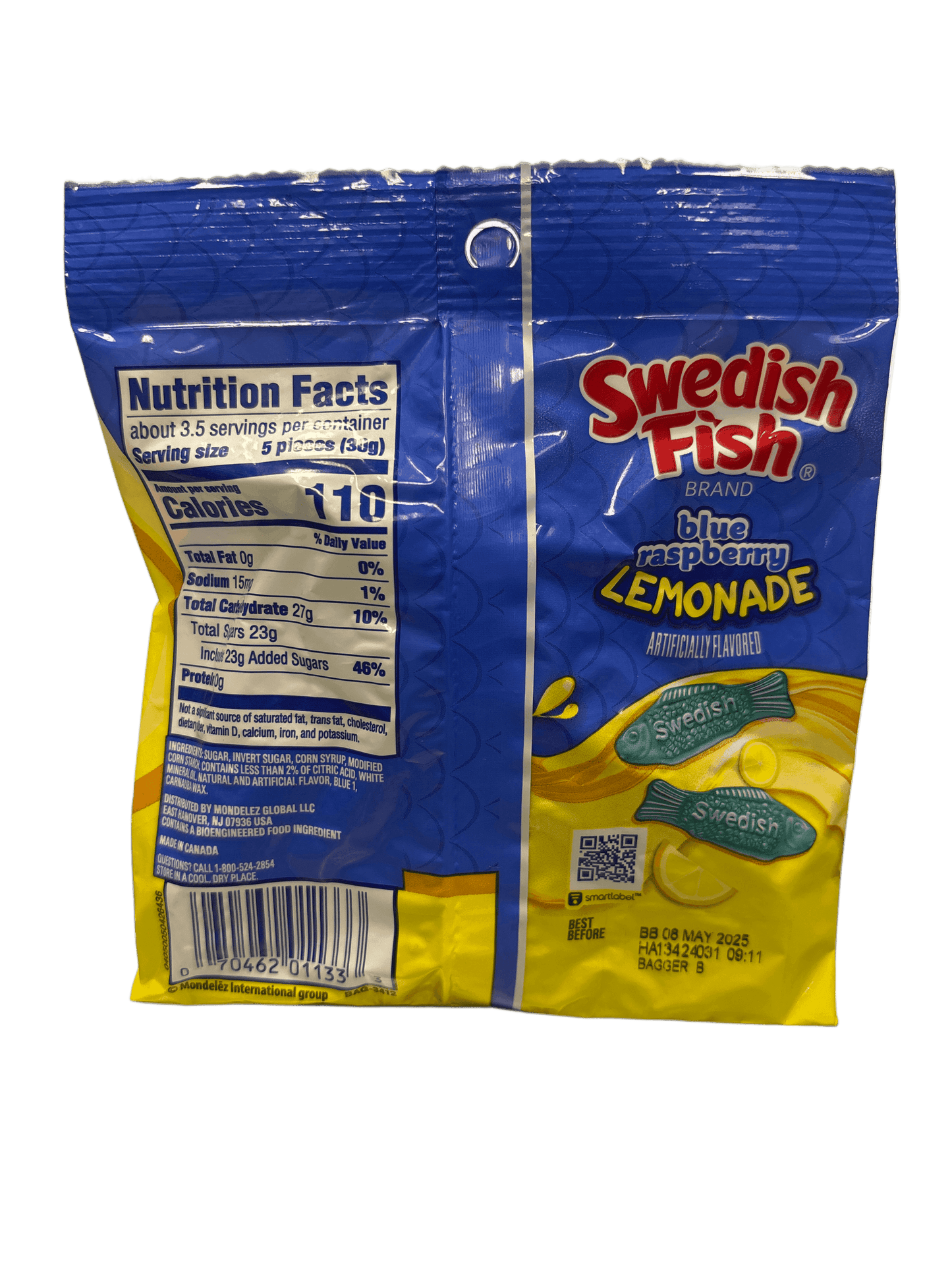 Sachet de bonbons à la limonade et à la framboise bleue au poisson suédois