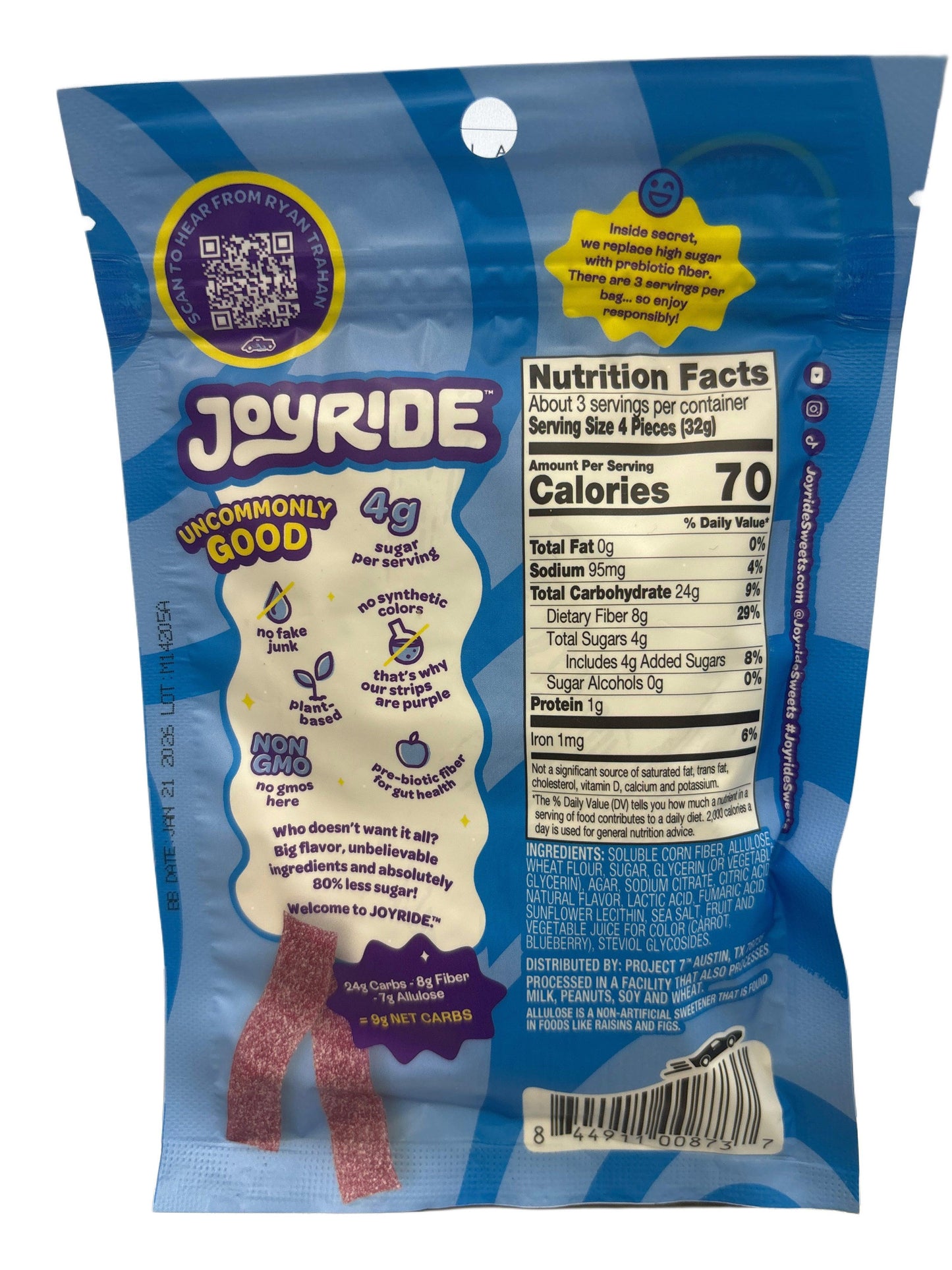 JOYRIDE UNCOMMON CANDY Sour Blue Raspberry Strips 3.5OZ
