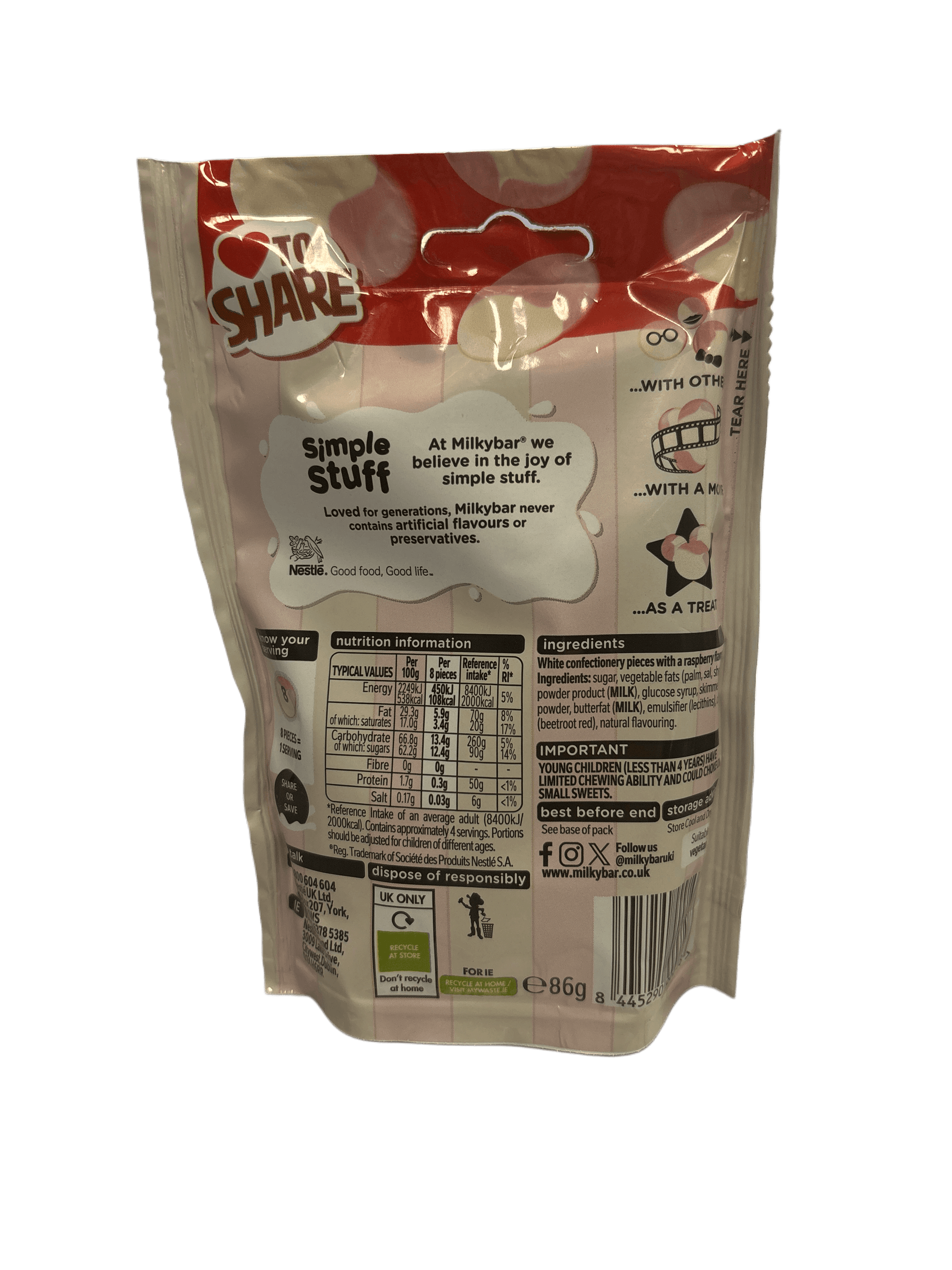 Nestle Milkybar Raspberry Ripple Ice Cream Buttons British Bag 86G