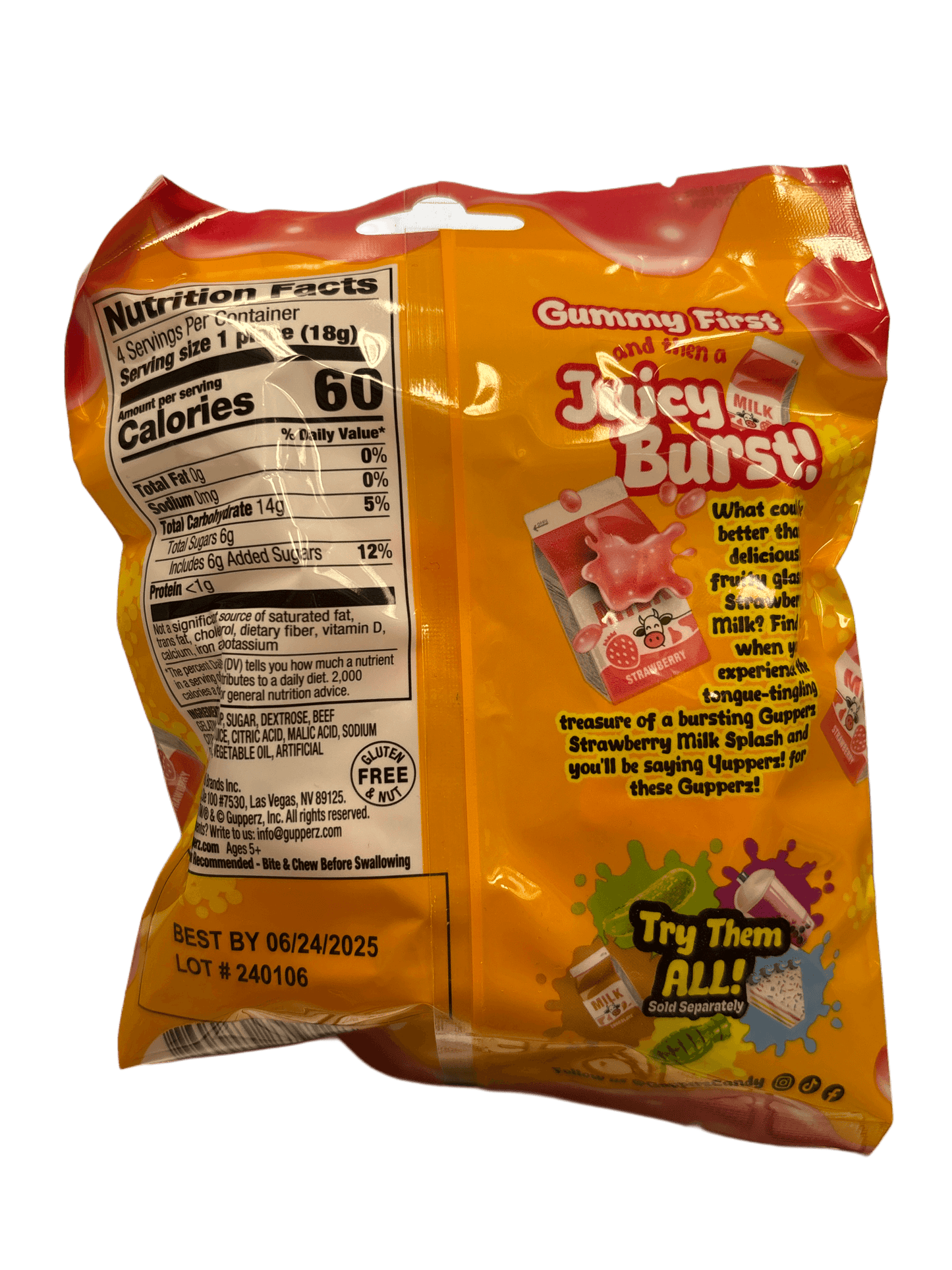 Gupperz Gummy Liquid Filled Popperz Strawberry Milk 2.54OZ
